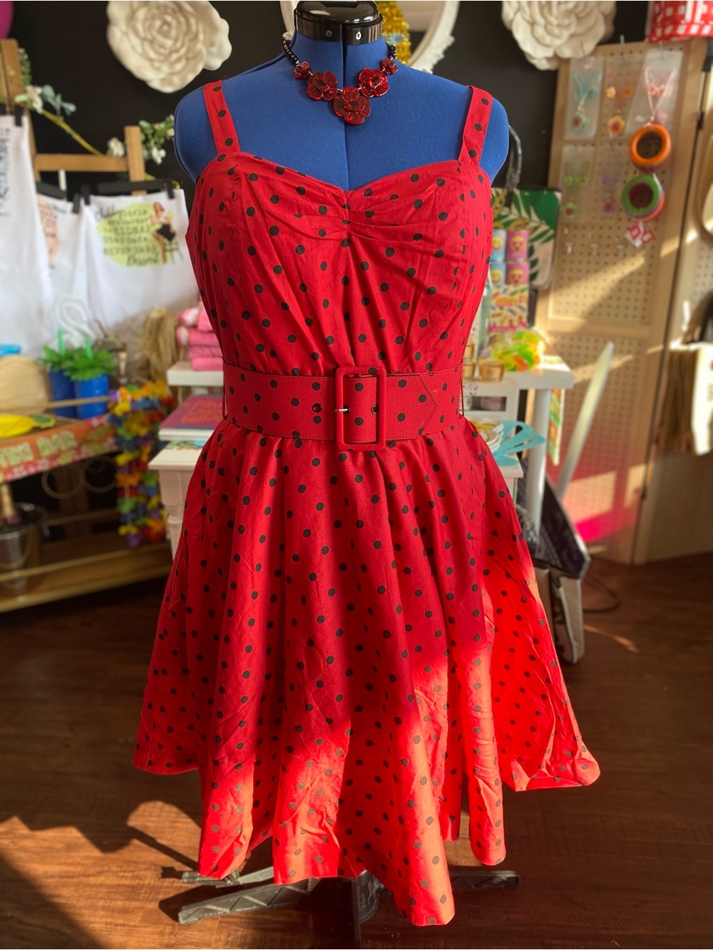 City Chic Red Polka Dot Midi Dress with Belt